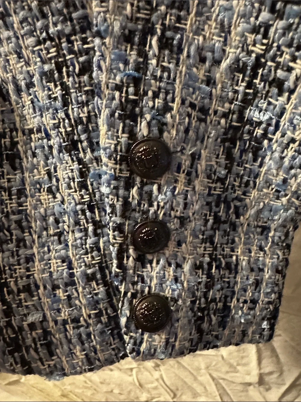 VICI Navy & White Tweed Cottagecore Frayed-Trim Cropped Blazer